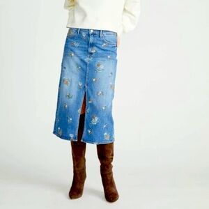 Driftwood Embroidered Midi Skirt Light Wash Sz 26 NWT